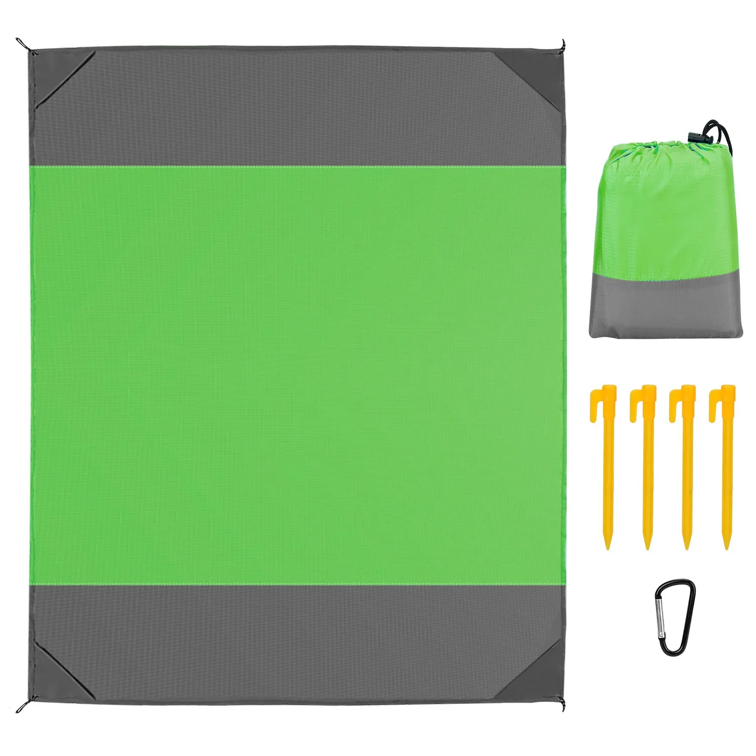 108x96.46in Sand Proof Picnic Blanket Water Resistant Foldable Camping Beach Mat w/ 4 Anchors 1 Carry Bag For 4-6 People