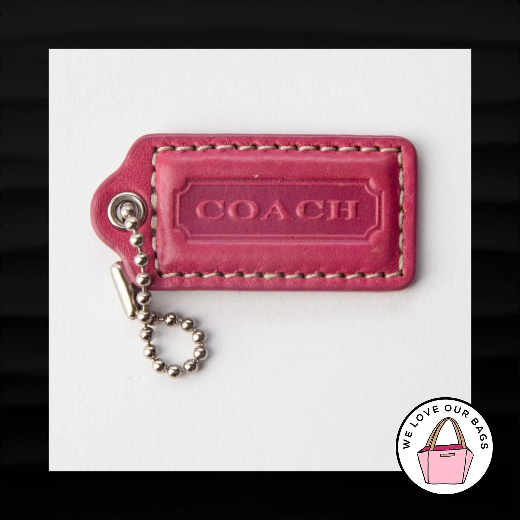 2" Medium COACH PINK LEATHER KEY FOB BAG CHARM KEYCHAIN HANGTAG TAG