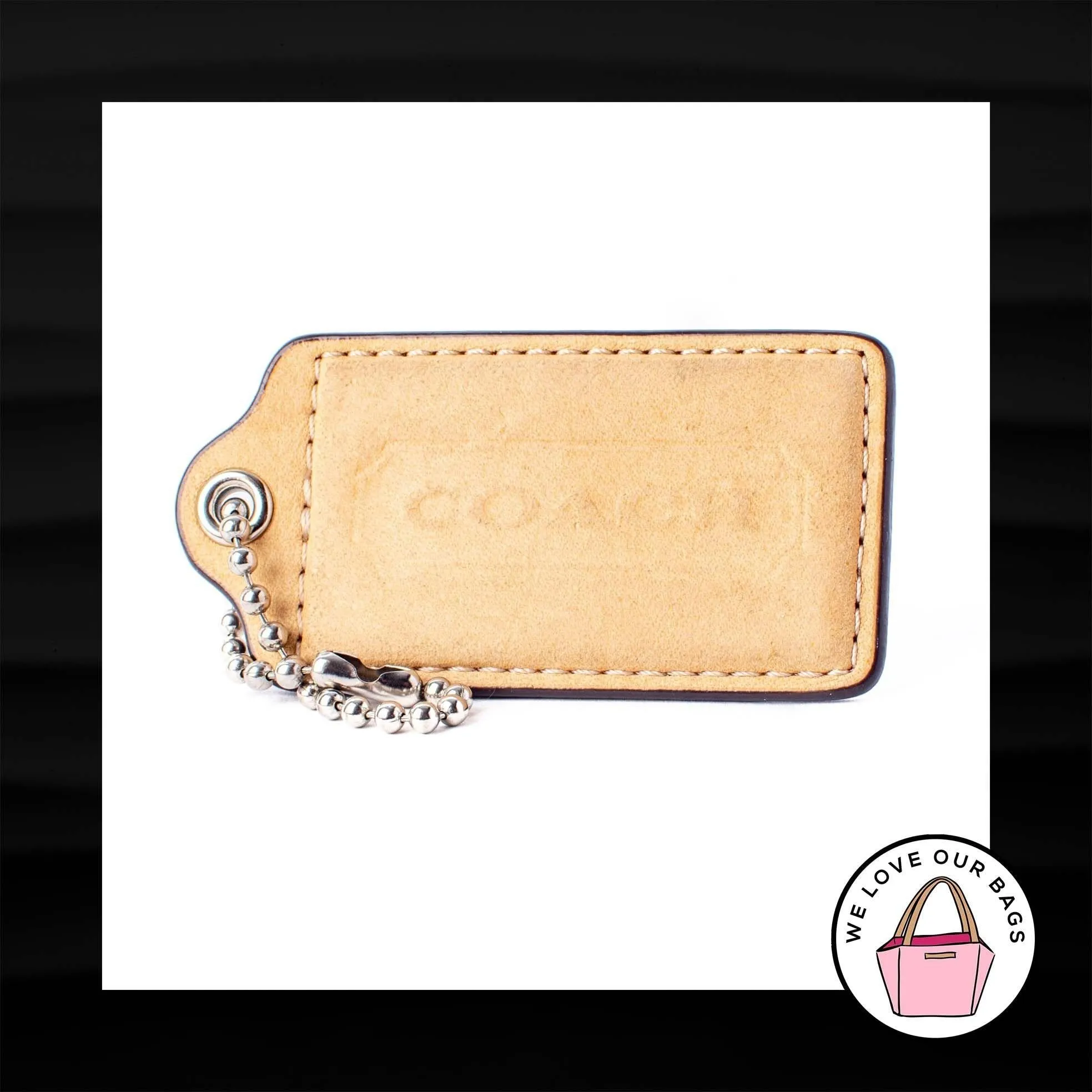 3" Large COACH TAN LEATHER KEY FOB BAG CHARM KEYCHAIN HANGTAG TAG