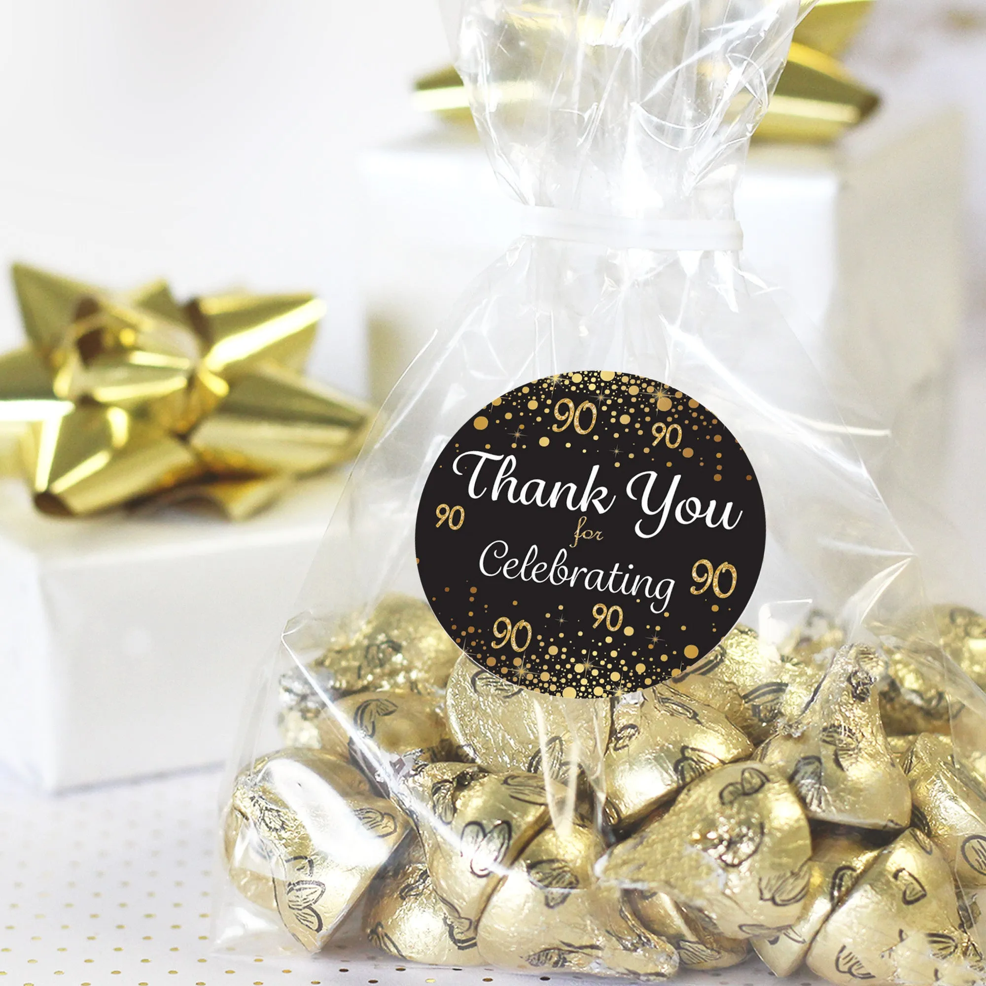 90th Birthday: Black & Gold - Adult Birthday - Thank You Stickers - 40 Stickers