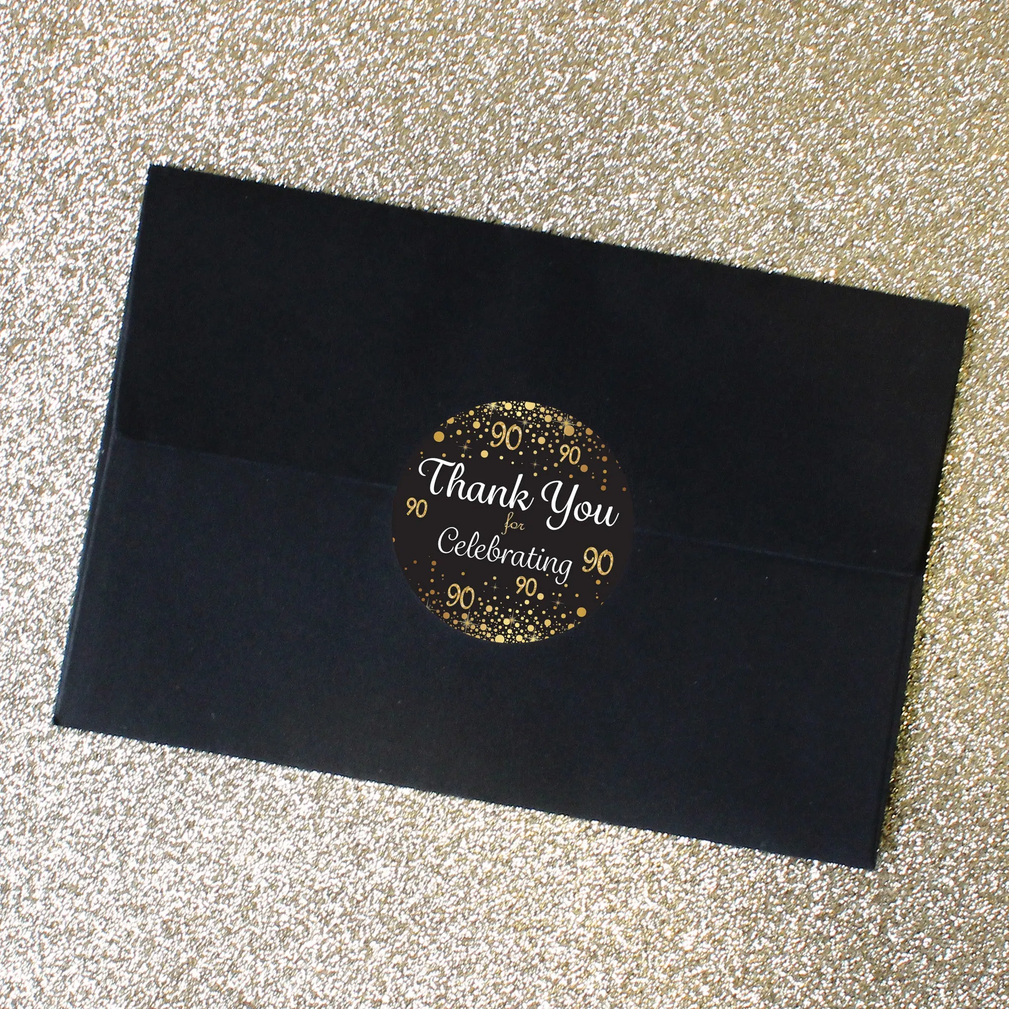 90th Birthday: Black & Gold - Adult Birthday - Thank You Stickers - 40 Stickers