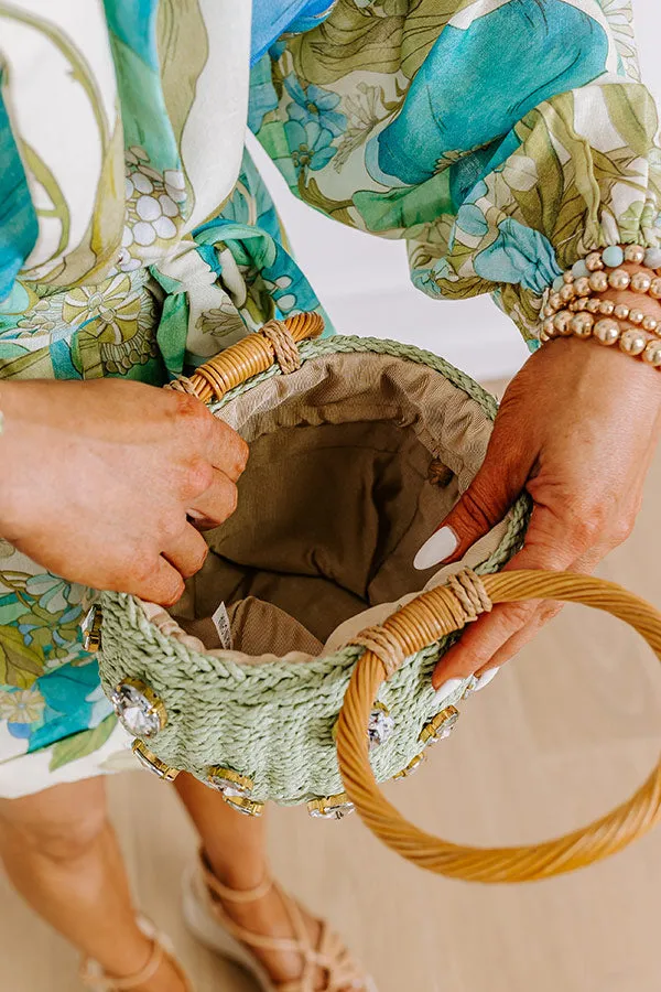 All The Vibes Straw Woven Bucket Bag in Pear