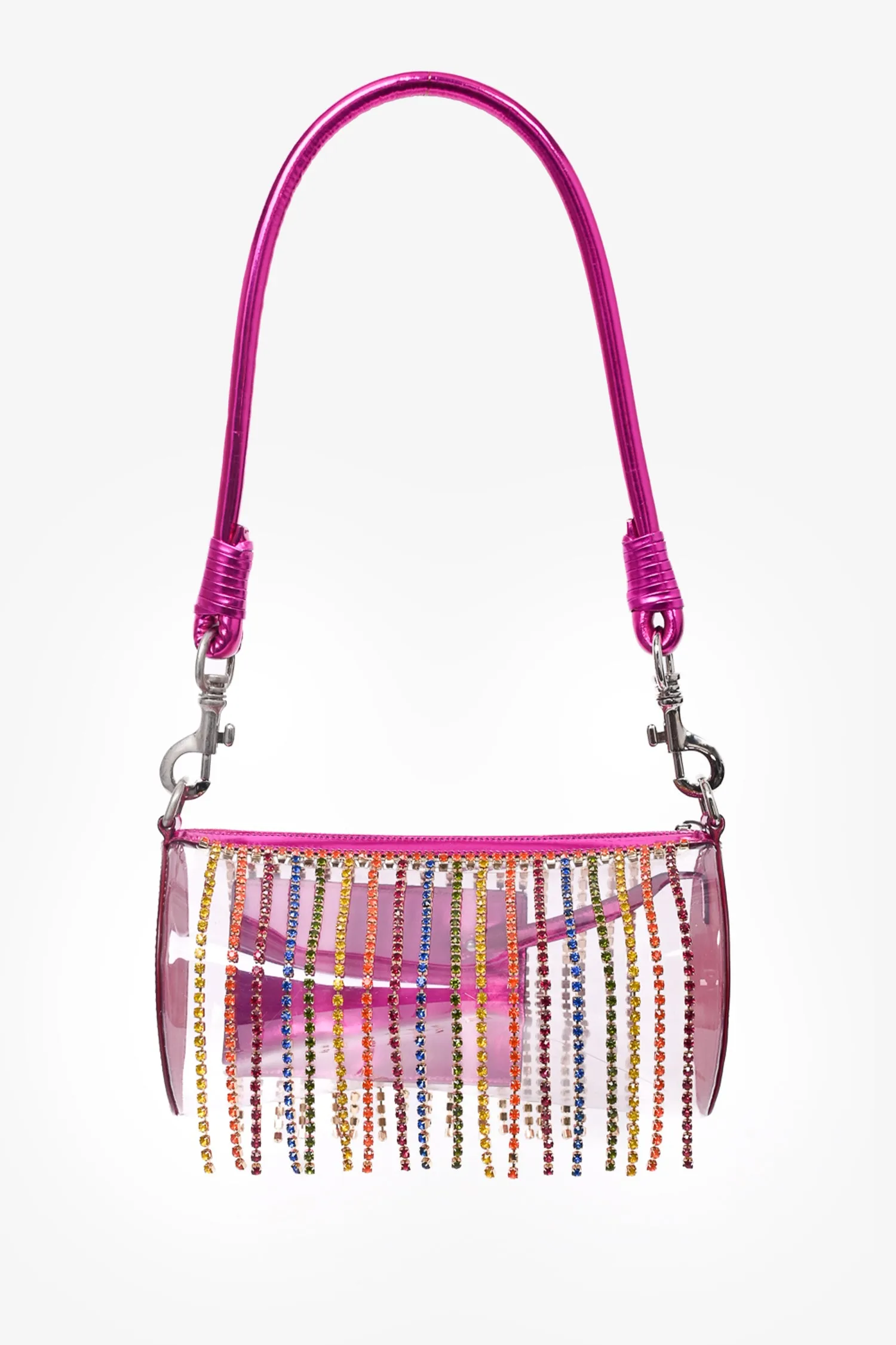 Area Pink/PVC Crystal Fringe Shoulder Bag with Attached Wallet