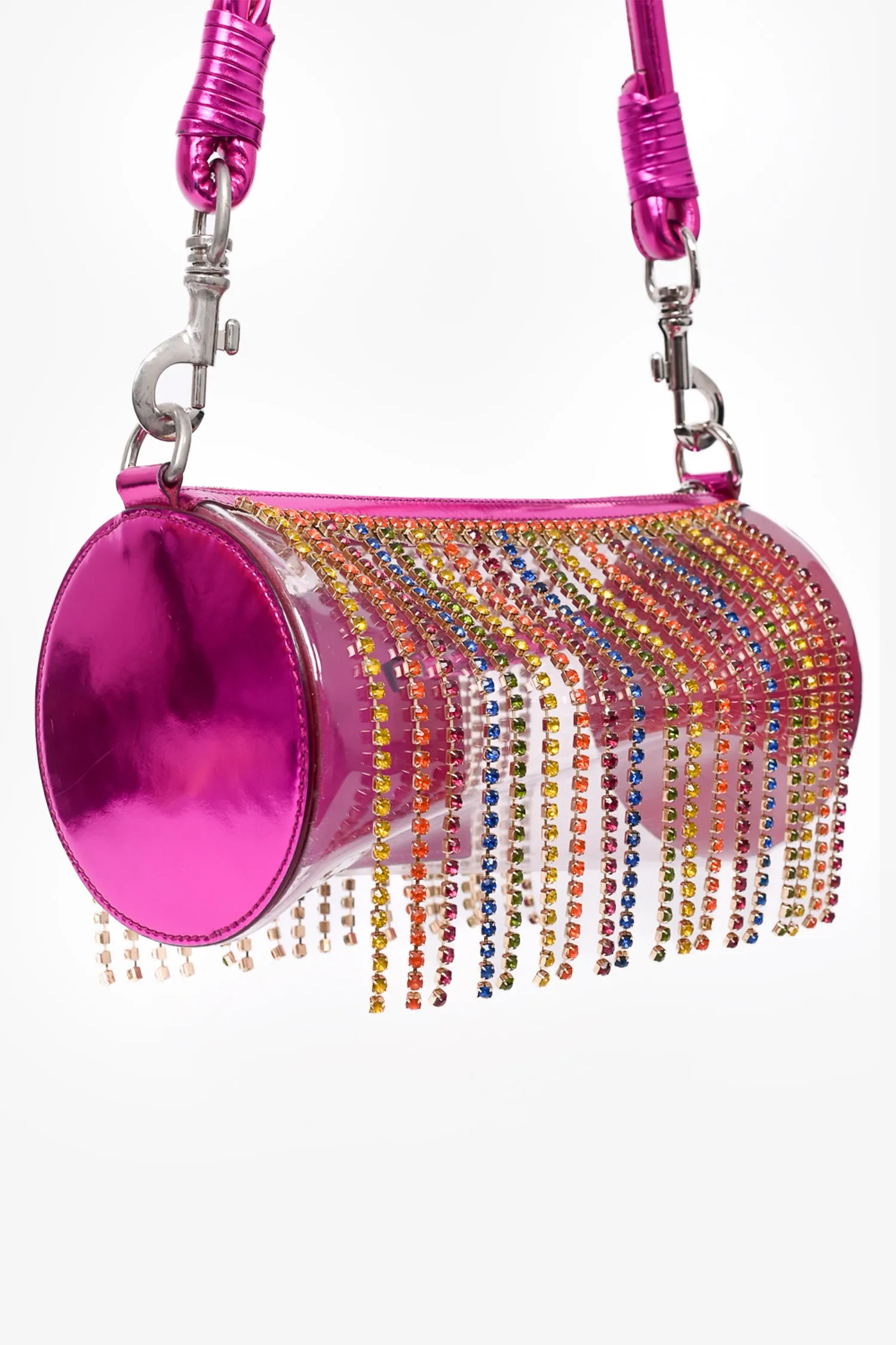 Area Pink/PVC Crystal Fringe Shoulder Bag with Attached Wallet