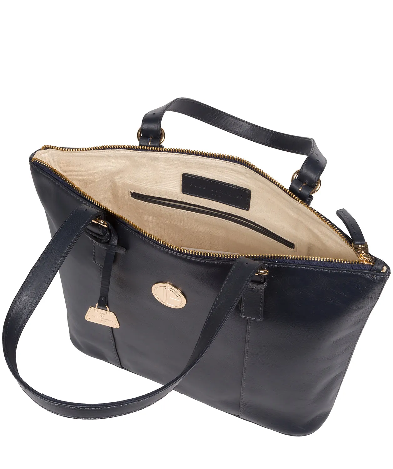 'Aster' Navy Leather Tote Bag