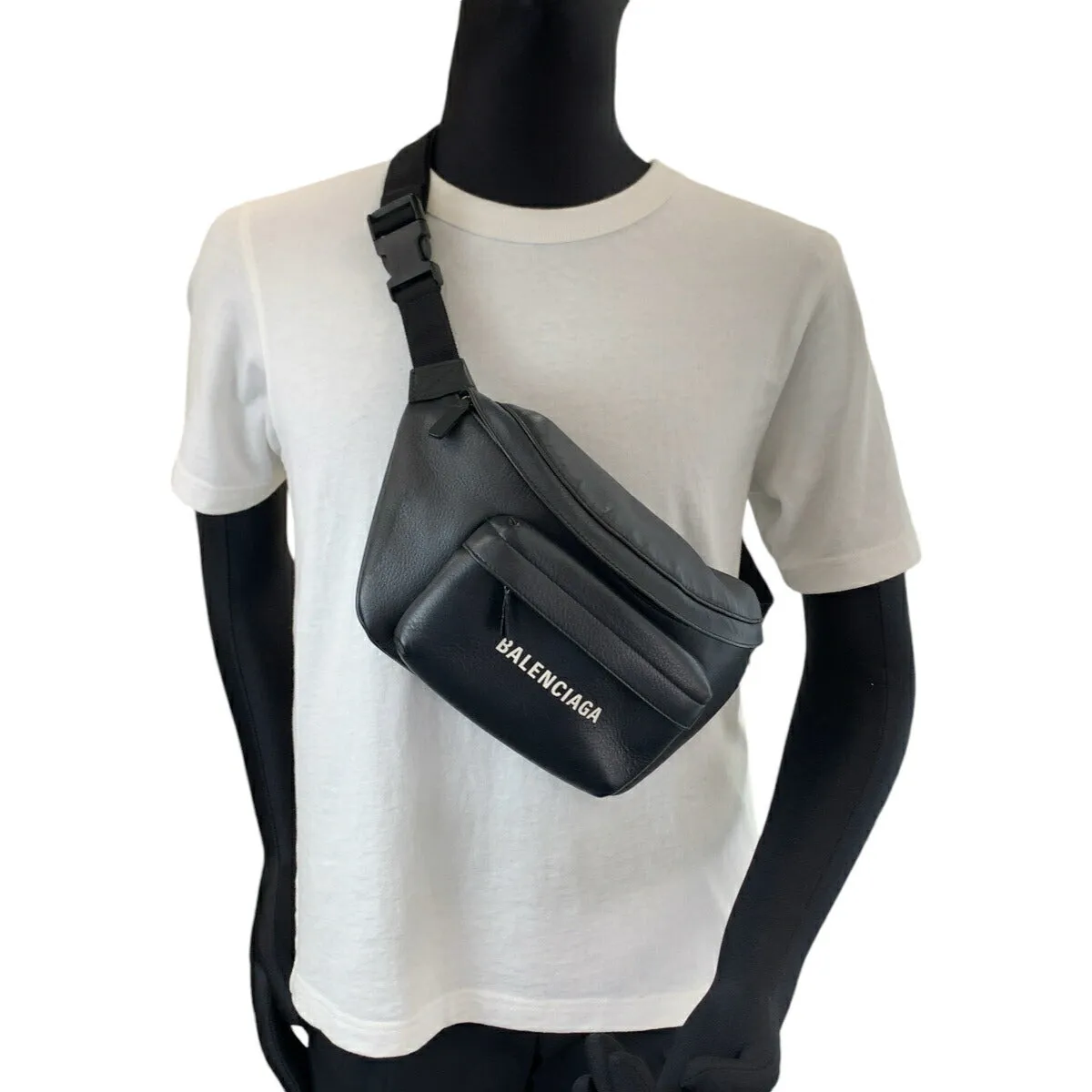 Balenciaga Leather Logo Waist Bag Black