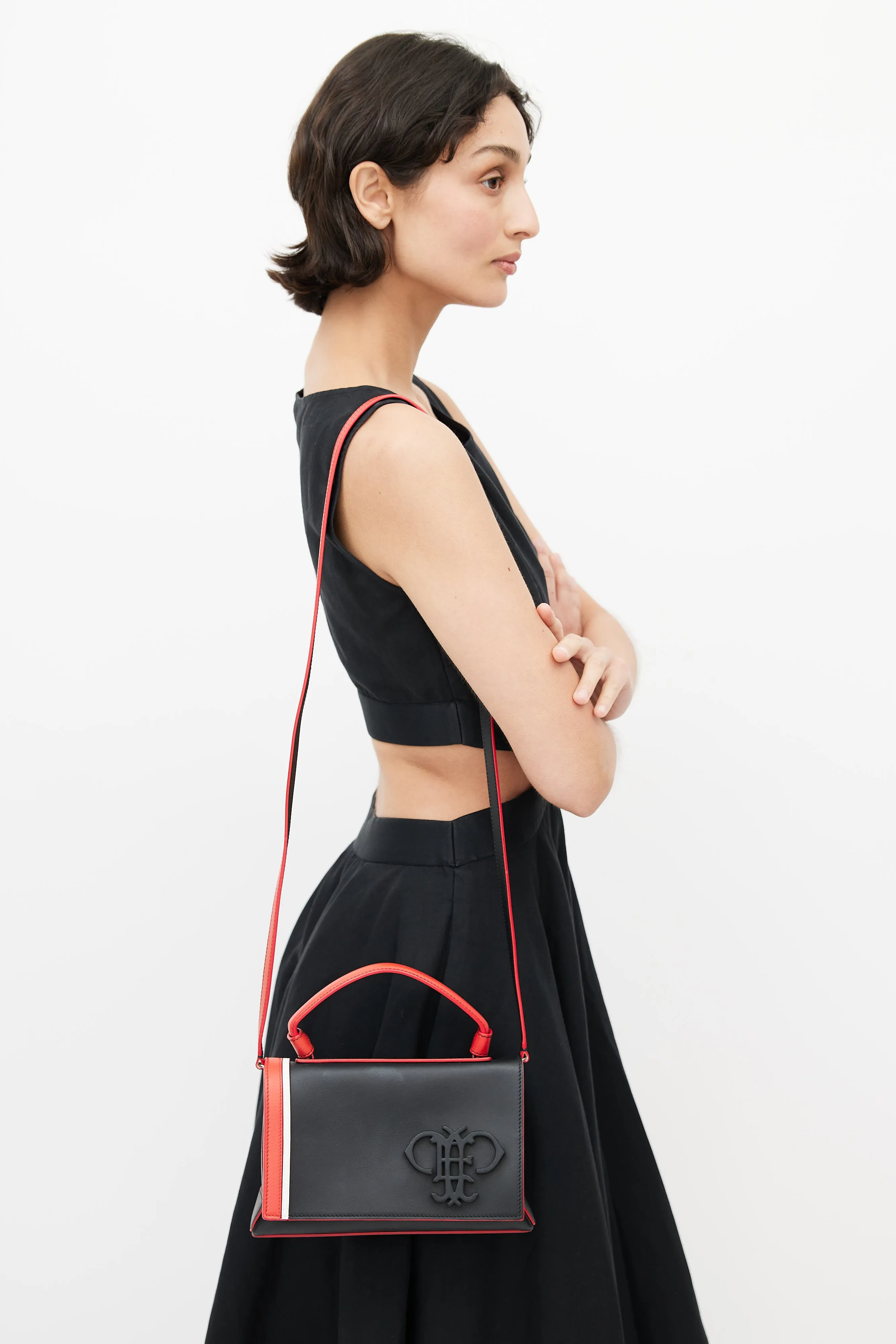 Black & Multicolour Pilot Leather Crossbody Bag