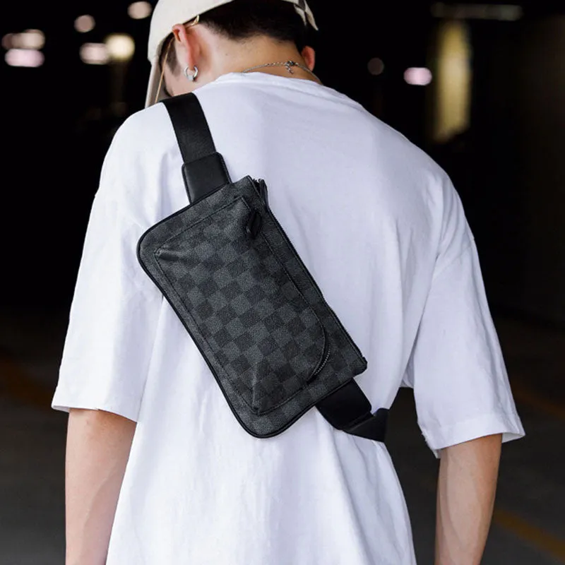 Black And Grey Checkered Pattern Sling Bag