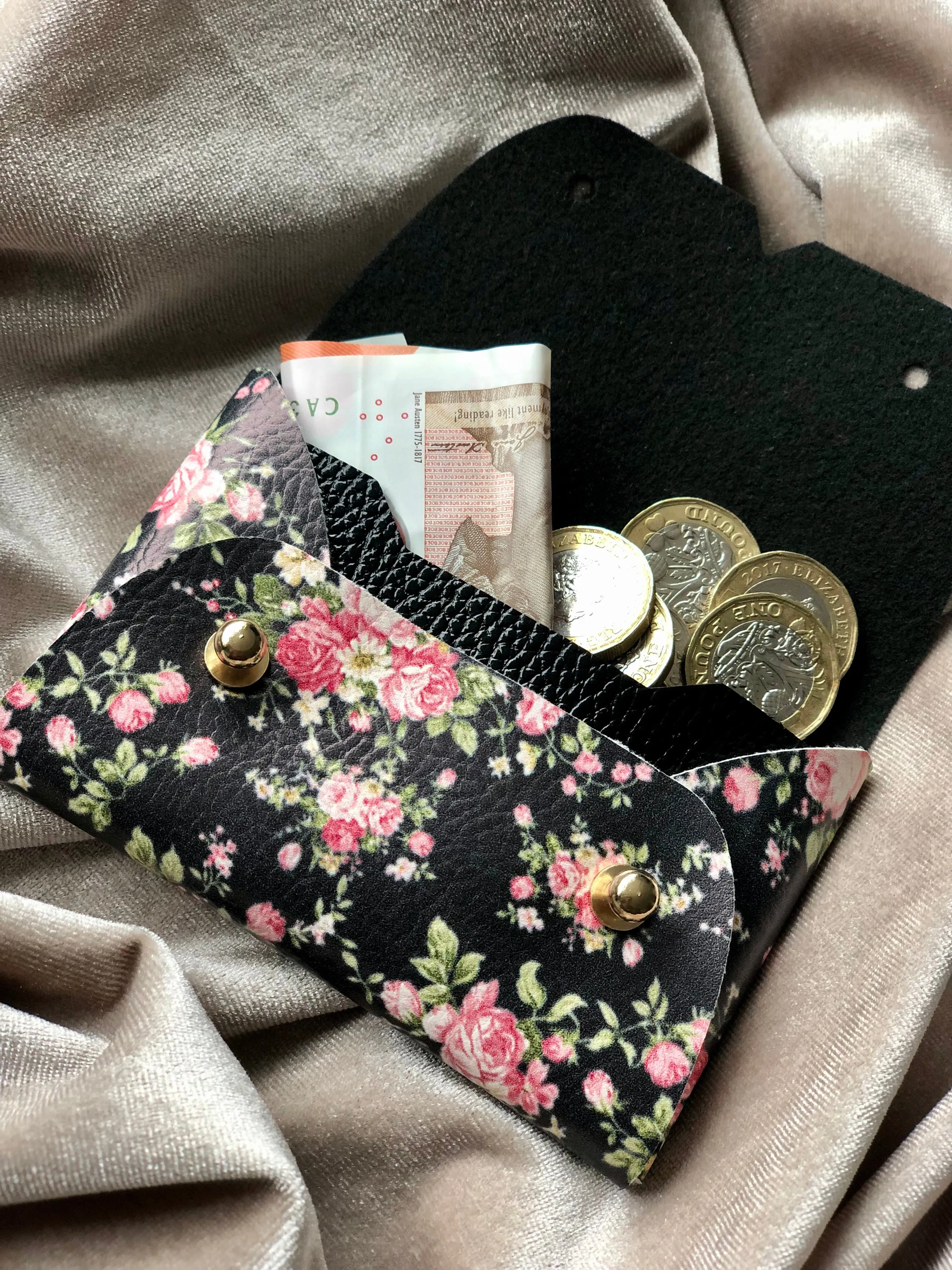 Black Floral Pouch