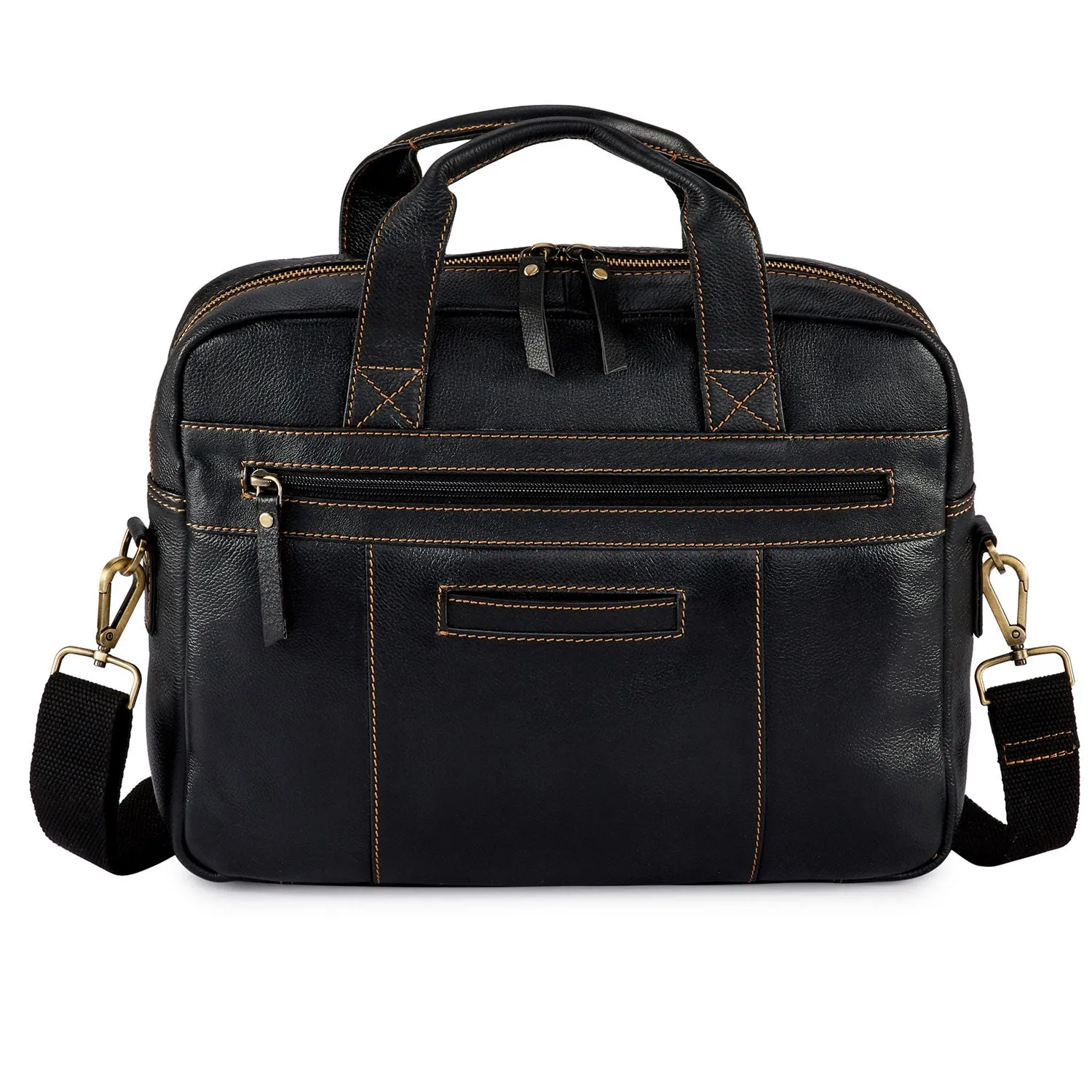 Black Pebbled Leather Compact Laptop Bag