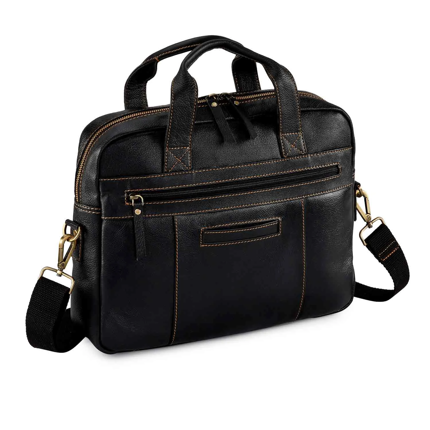 Black Pebbled Leather Compact Laptop Bag