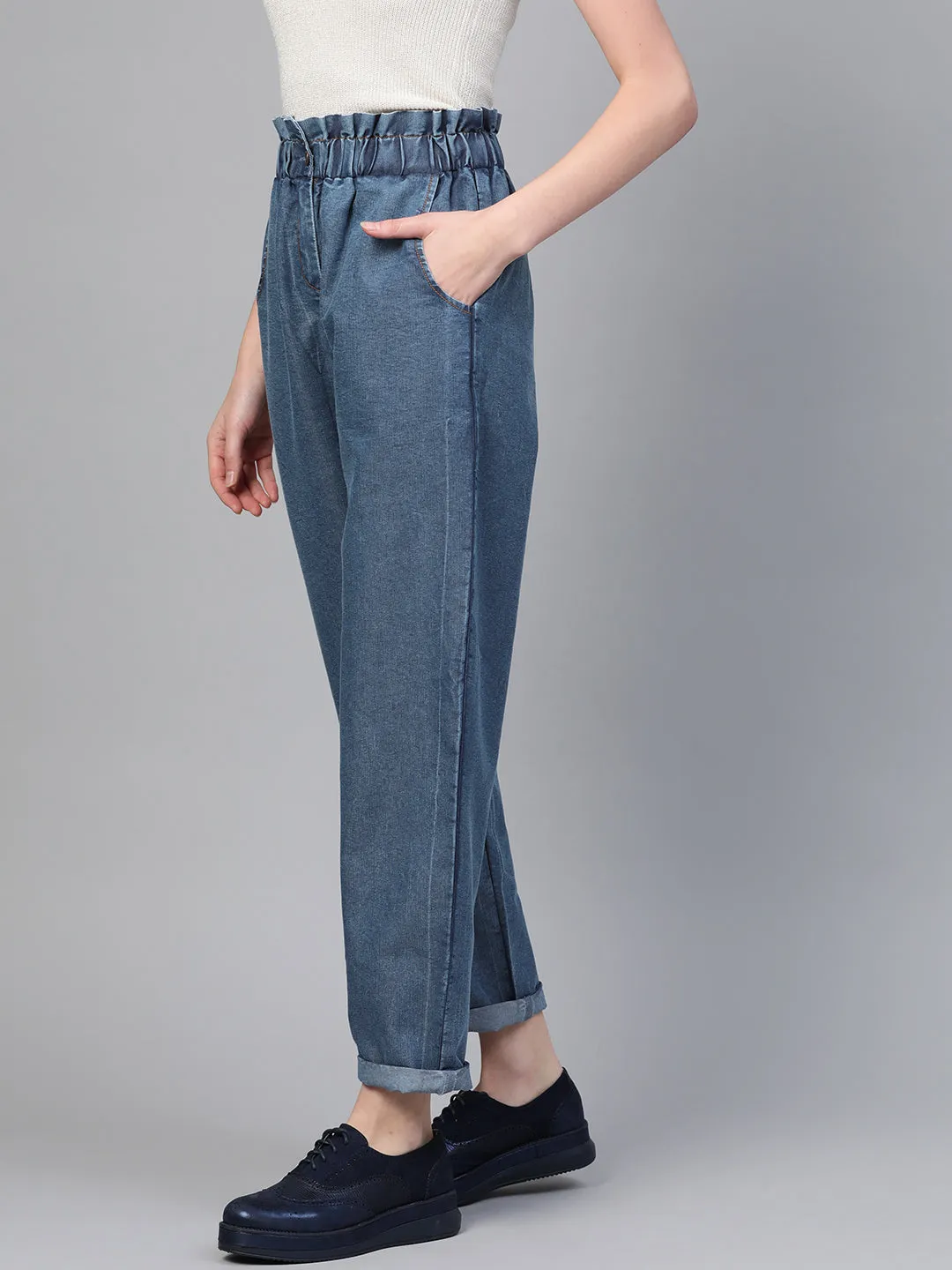 Blue Paper Bag Waist Jeans