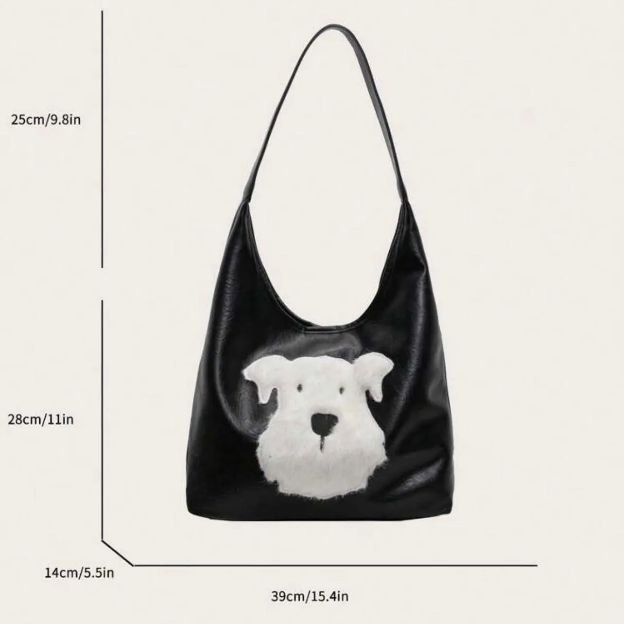 BOLSO 3D Fur Dog Embedded Leather Large Tote Bag