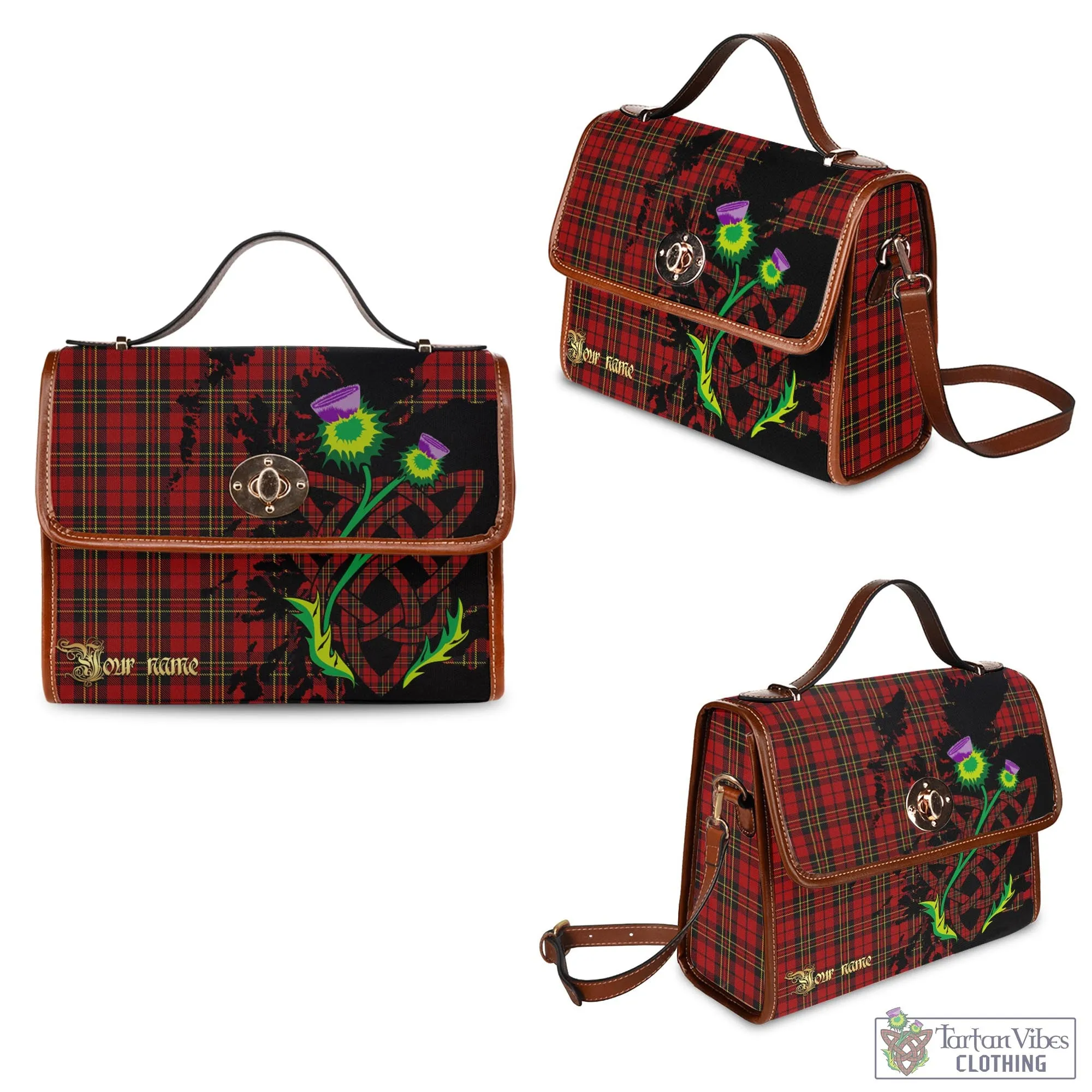 Brodie Tartan Waterproof Canvas Bag with Scotland Map and Thistle Celtic Accents