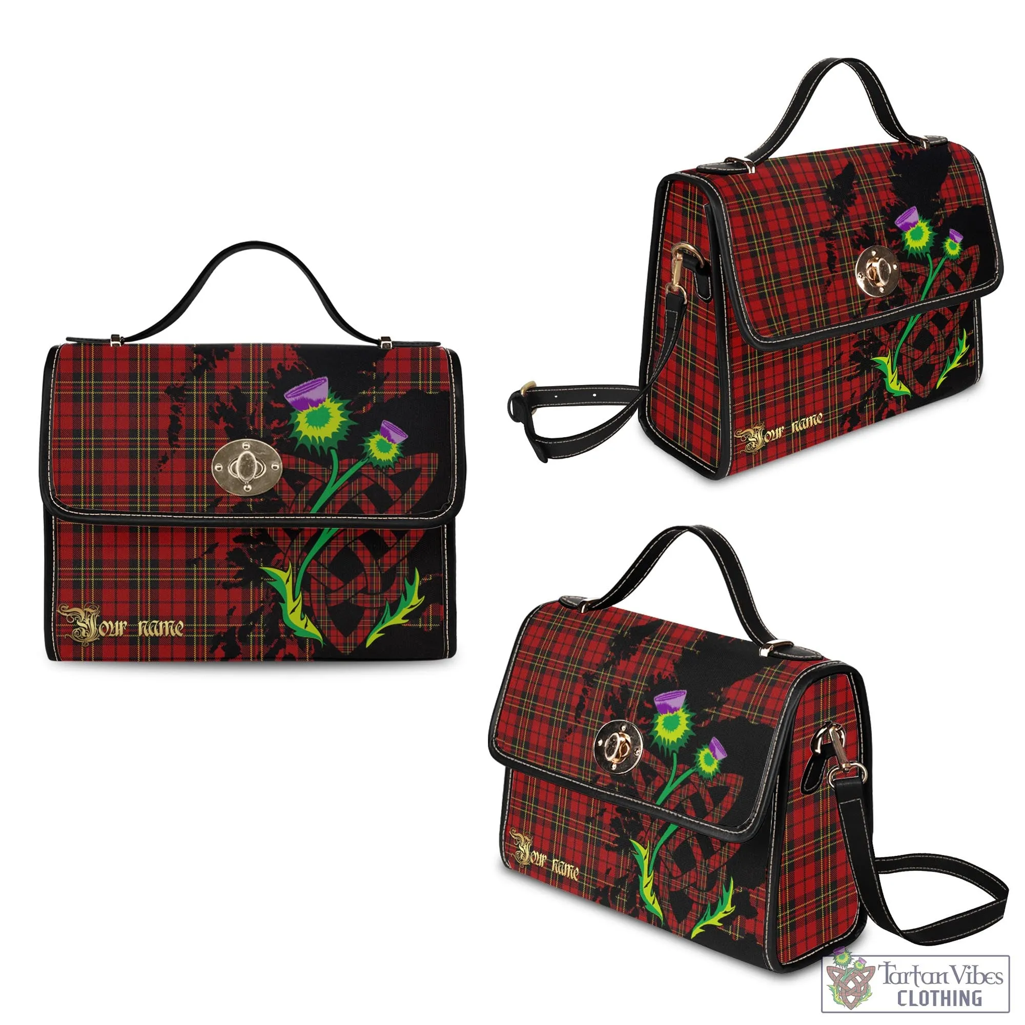 Brodie Tartan Waterproof Canvas Bag with Scotland Map and Thistle Celtic Accents