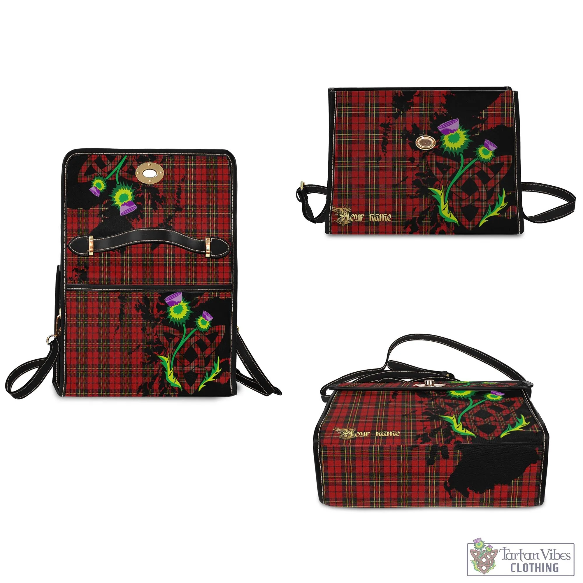 Brodie Tartan Waterproof Canvas Bag with Scotland Map and Thistle Celtic Accents