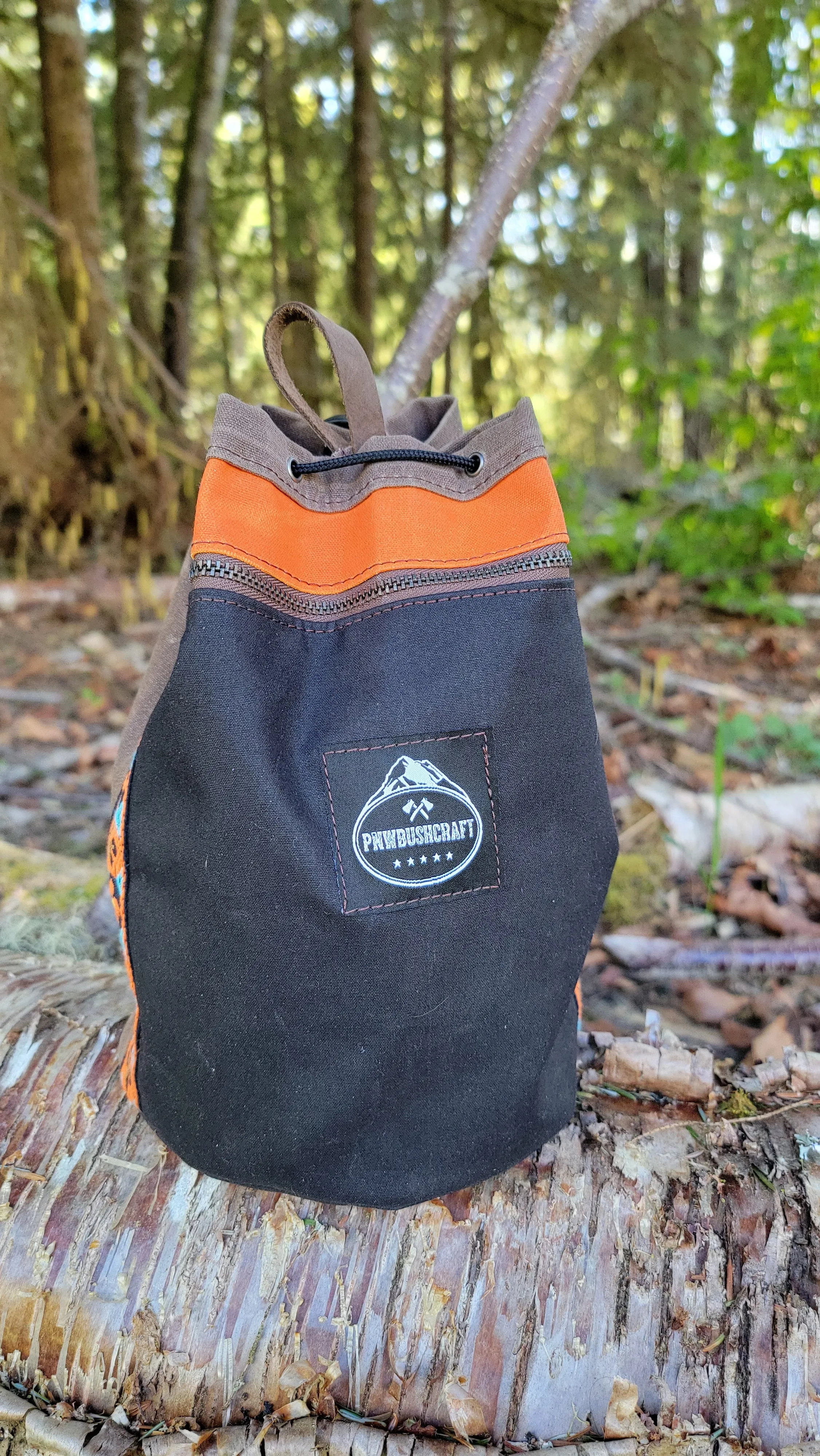 Brown and Black Waxed Canvas Bucket Bag