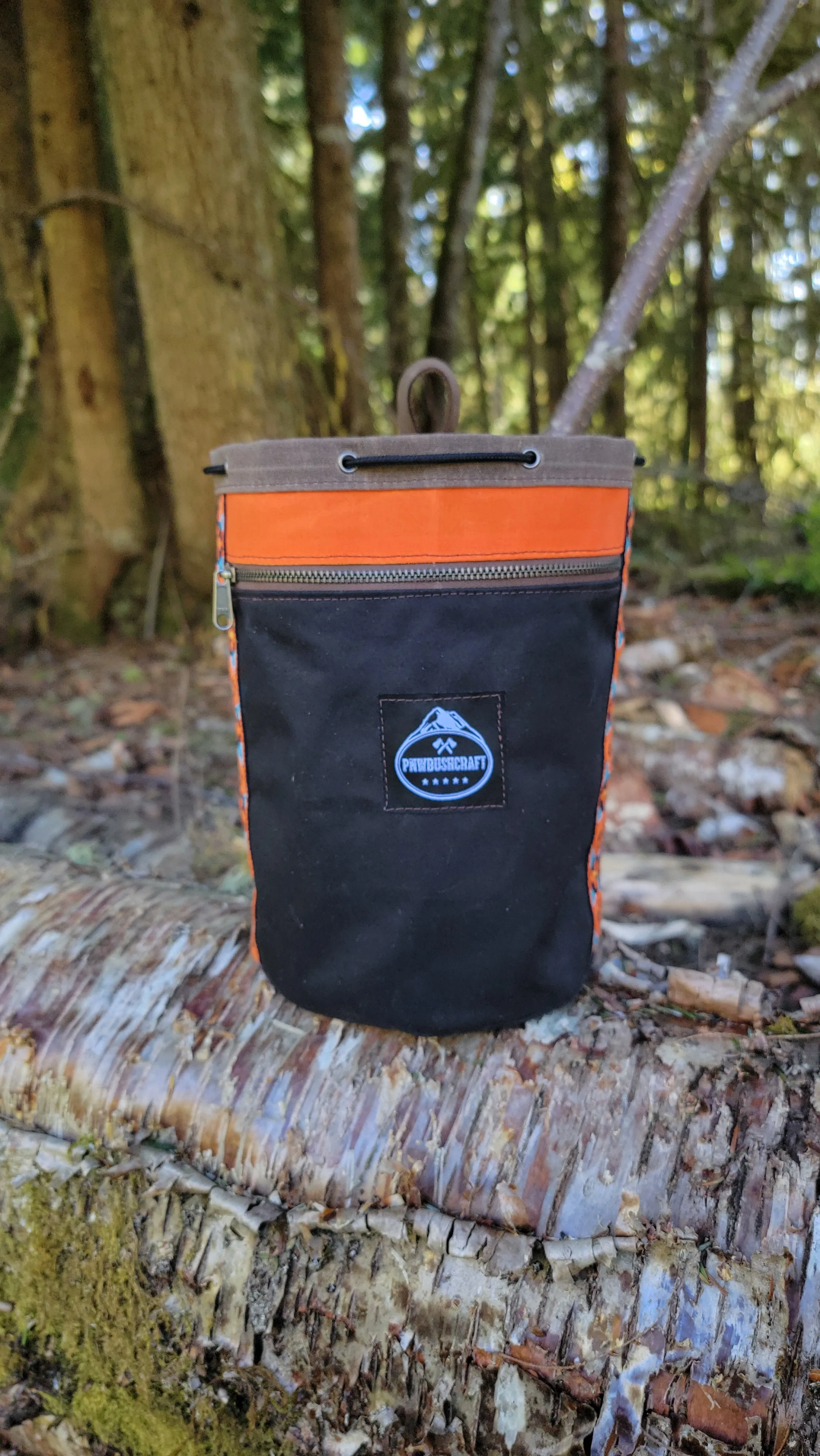 Brown and Black Waxed Canvas Bucket Bag