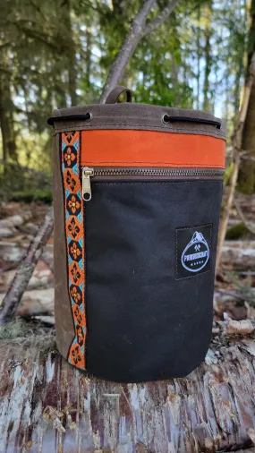 Brown and Black Waxed Canvas Bucket Bag