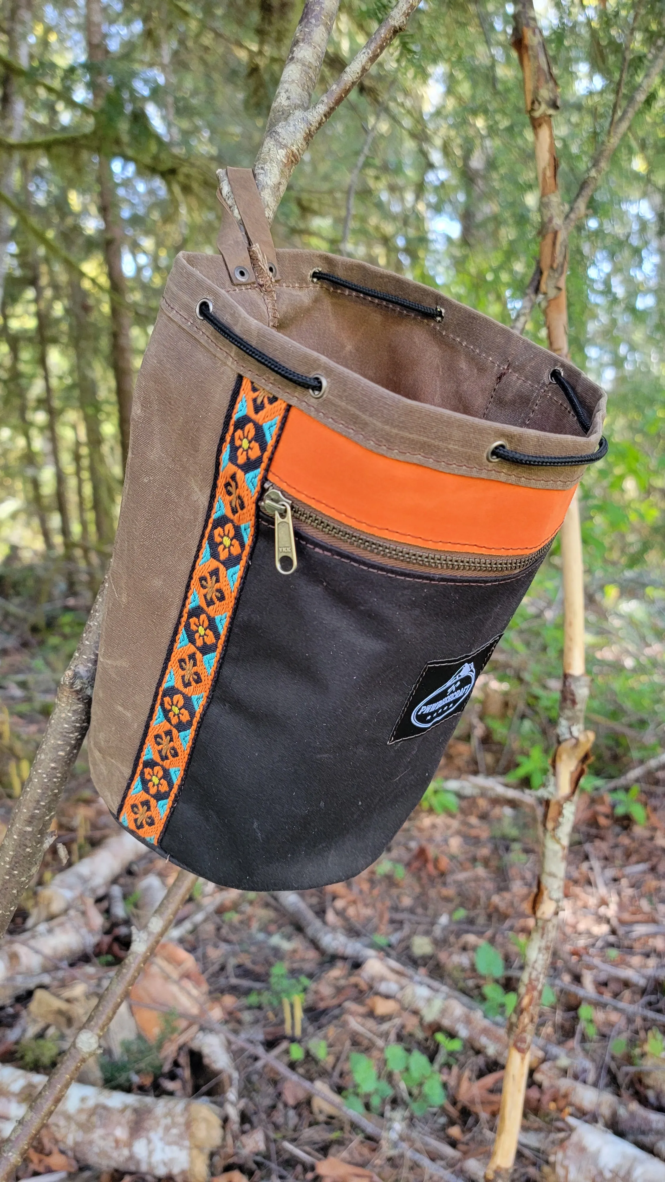 Brown and Black Waxed Canvas Bucket Bag