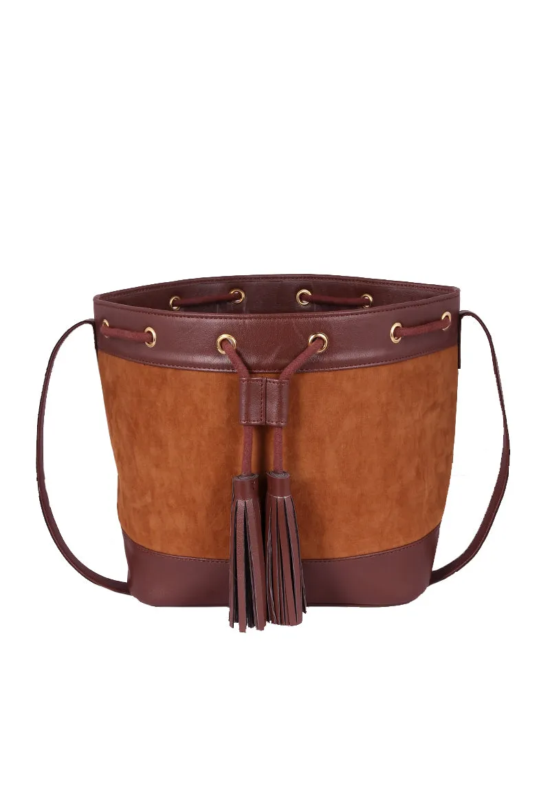 Brown Suede Bucket Bag (9.5"x14.7"x6.5")