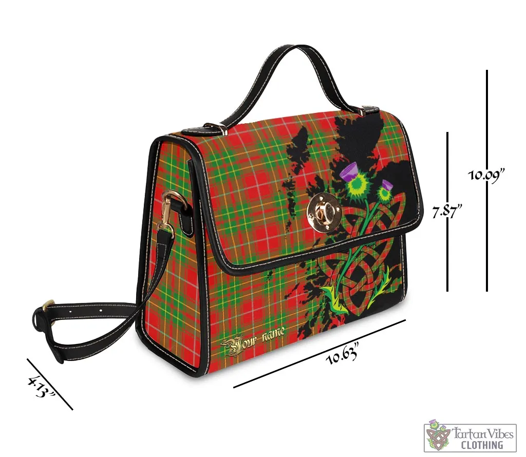 Burnett Tartan Waterproof Canvas Bag with Scotland Map and Thistle Celtic Accents