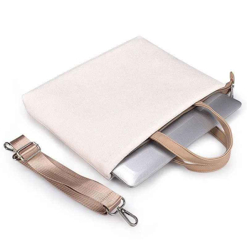 Business And Casual Soft Leather Laptop Bag- White