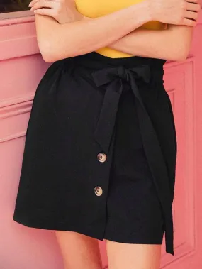 Button Front Belted Skirt