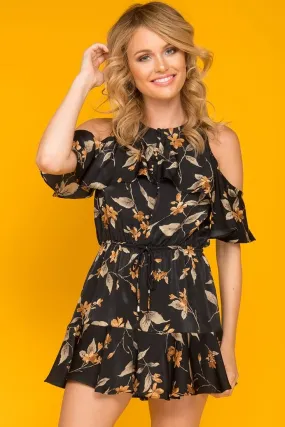 Camila Floral Off The Shoulder Romper Black