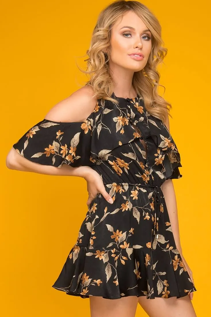 Camila Floral Off The Shoulder Romper Black