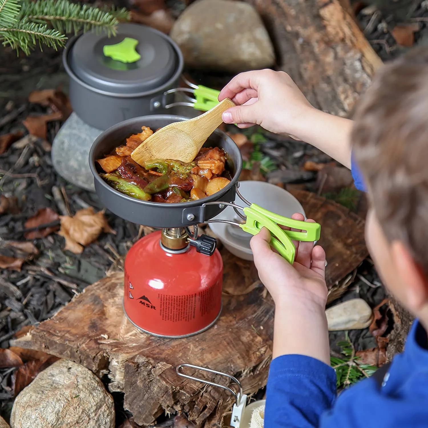 Camping Cookware Set, Anodized Aluminum Camping Pots and Pans Set, Lightweight & Compact Backpacking Cooking Set for 2-3 People Hiking Picnic Fishing