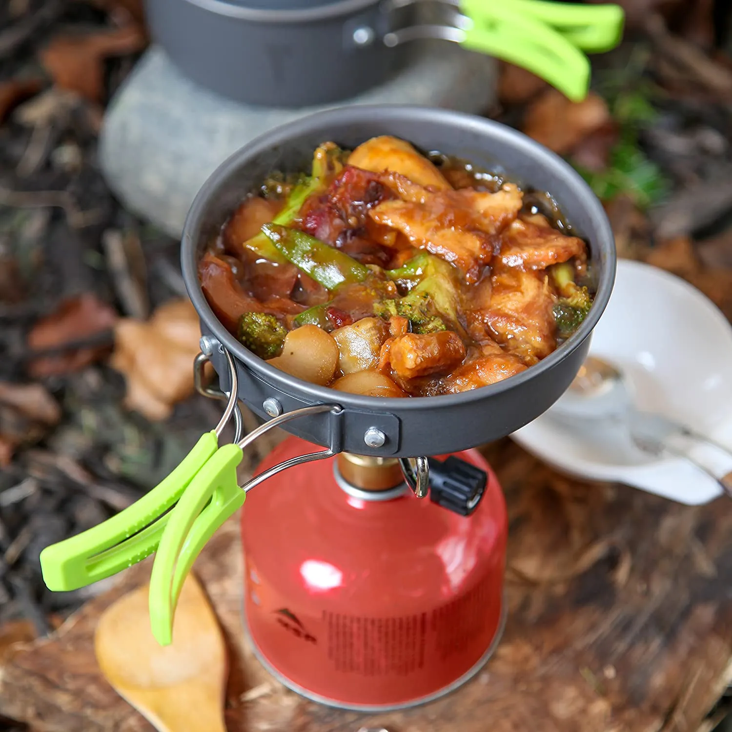 Camping Cookware Set, Anodized Aluminum Camping Pots and Pans Set, Lightweight & Compact Backpacking Cooking Set for 2-3 People Hiking Picnic Fishing