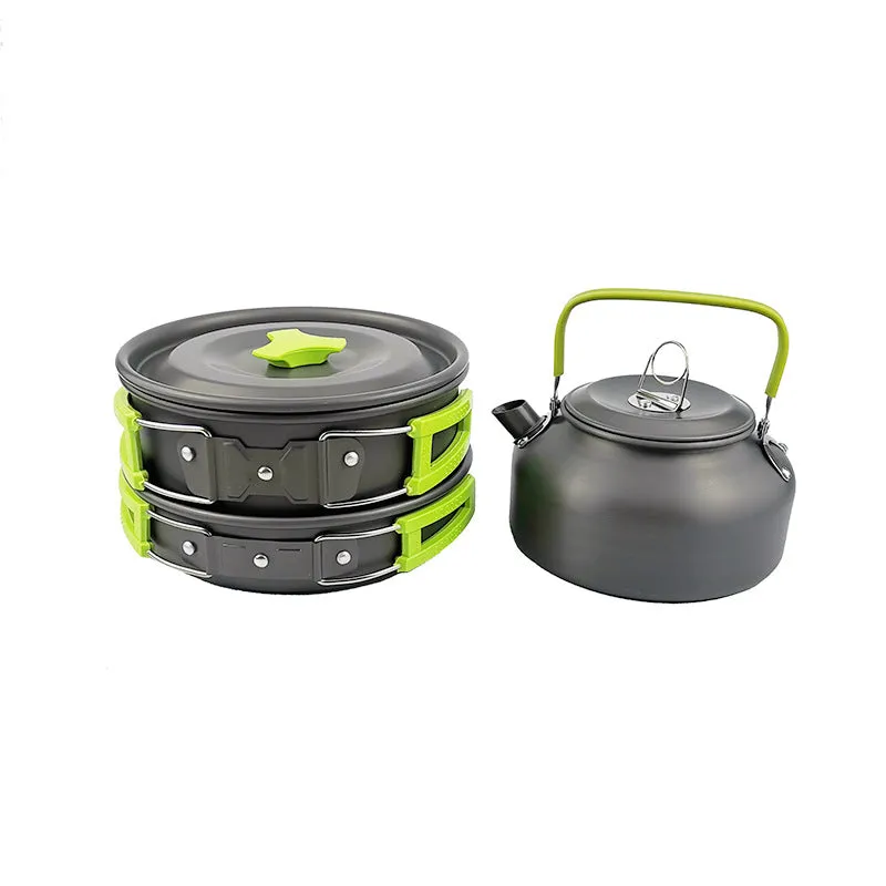 Camping Cookware Set, Anodized Aluminum Camping Pots and Pans Set, Lightweight & Compact Backpacking Cooking Set for 2-3 People Hiking Picnic Fishing