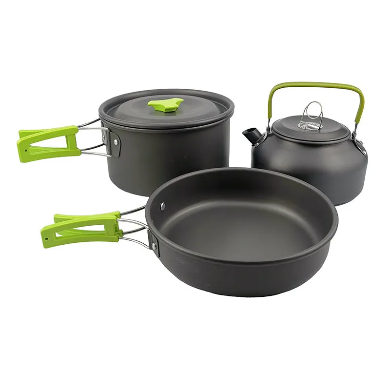 Camping Cookware Set, Anodized Aluminum Camping Pots and Pans Set, Lightweight & Compact Backpacking Cooking Set for 2-3 People Hiking Picnic Fishing