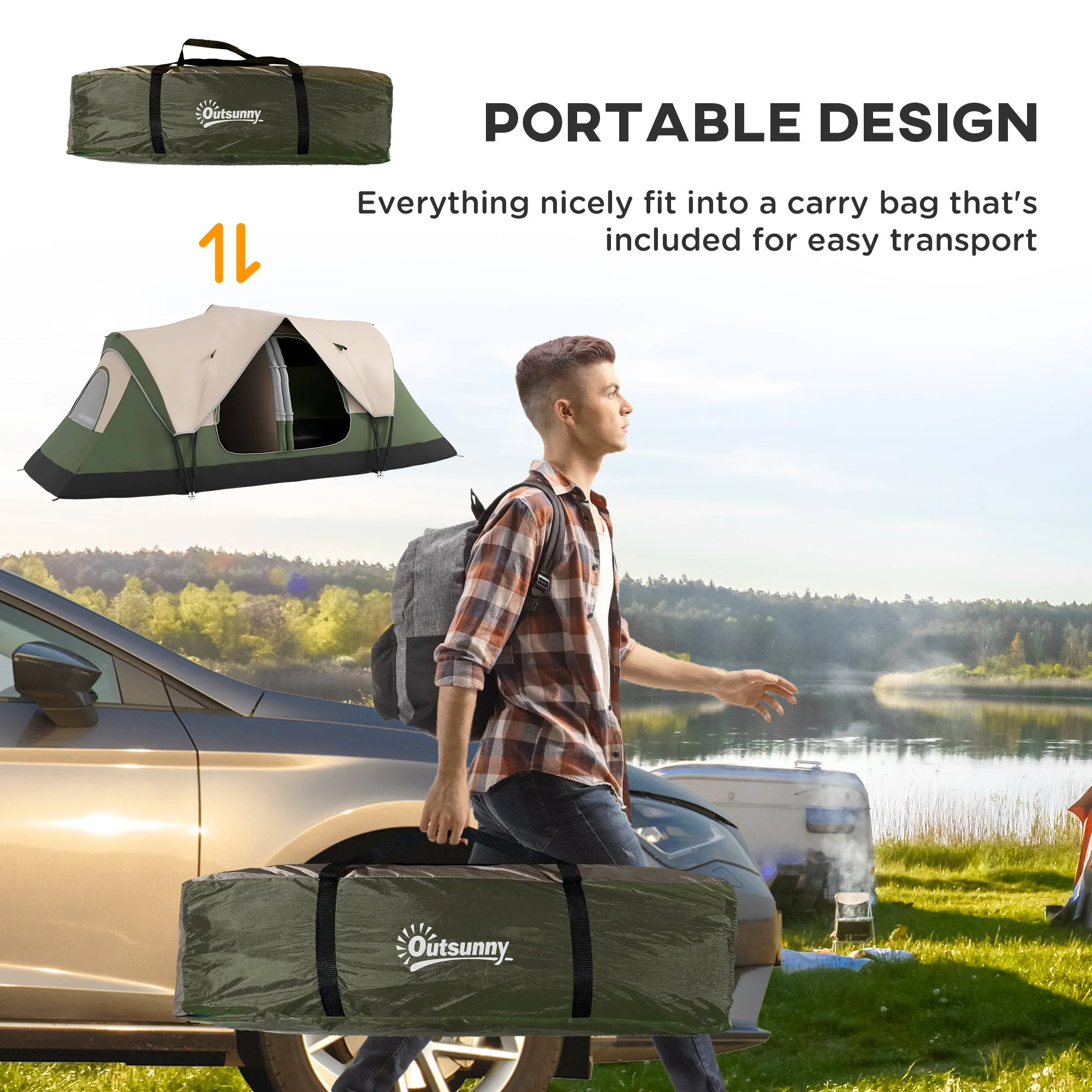 Camping Tent for 6-8 Man with 2000mm Waterproof Rainfly and Carry Bag for Fishing Hiking Festival, Green