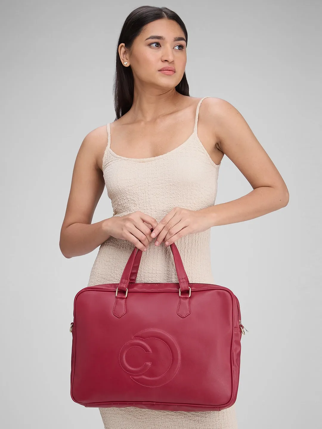 Caprese Dora Laptop Bag Large Solid Women'S Office Handbag Burgundy