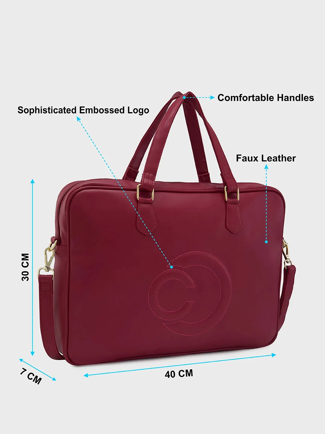 Caprese Dora Laptop Bag Large Solid Women'S Office Handbag Burgundy