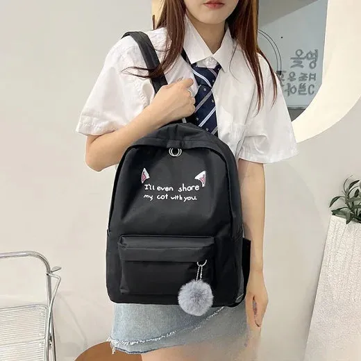 Cat Ears Aphabetical Style Backpack With Pouch