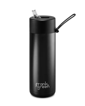 Ceramic Reusable Bottle w Straw - Midnight - 20oz 595ml