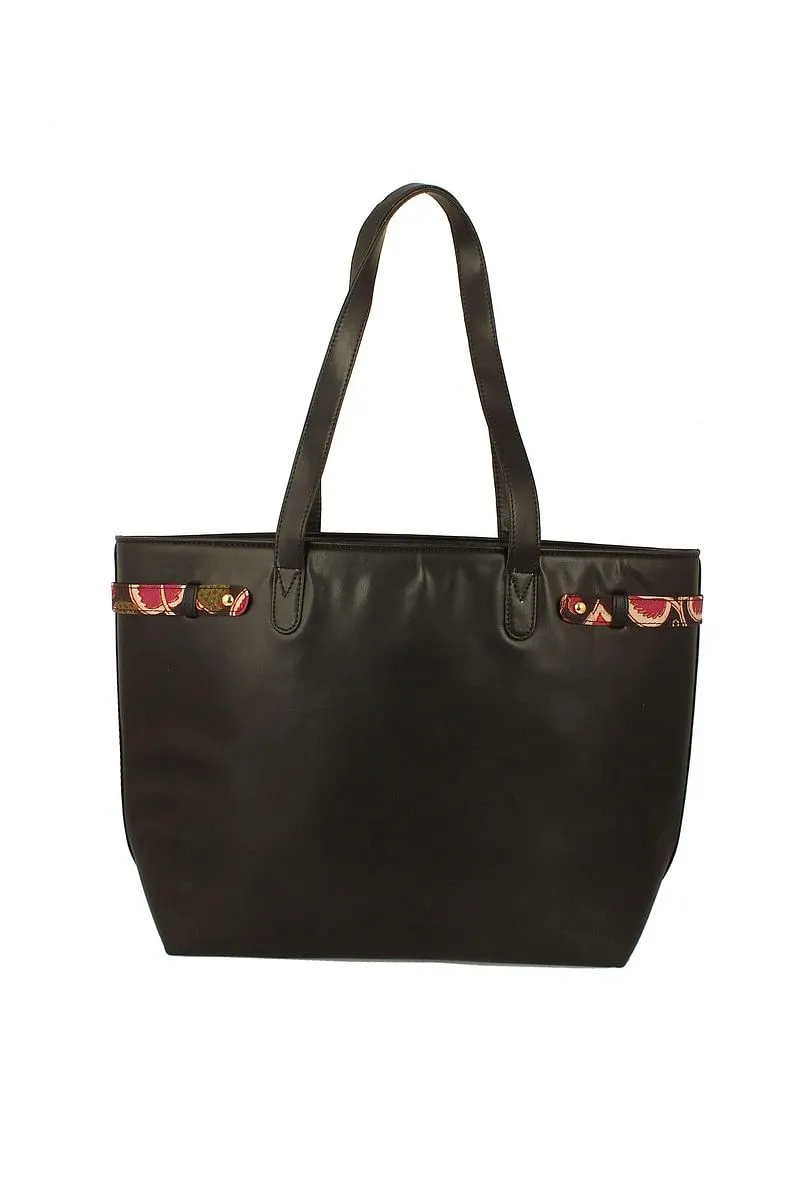 Charcoal Black Tote Bag With Hibiscus Red Kalamkari Pouch