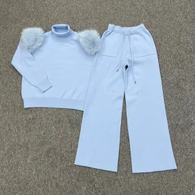 Childrens Baby Blue Premium Faux Fur Wide Leg Tracksuit