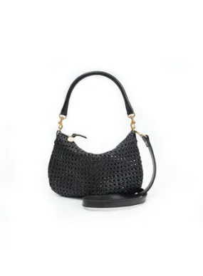 Clare V. - Petit Moyen Messenger in Black Rattan