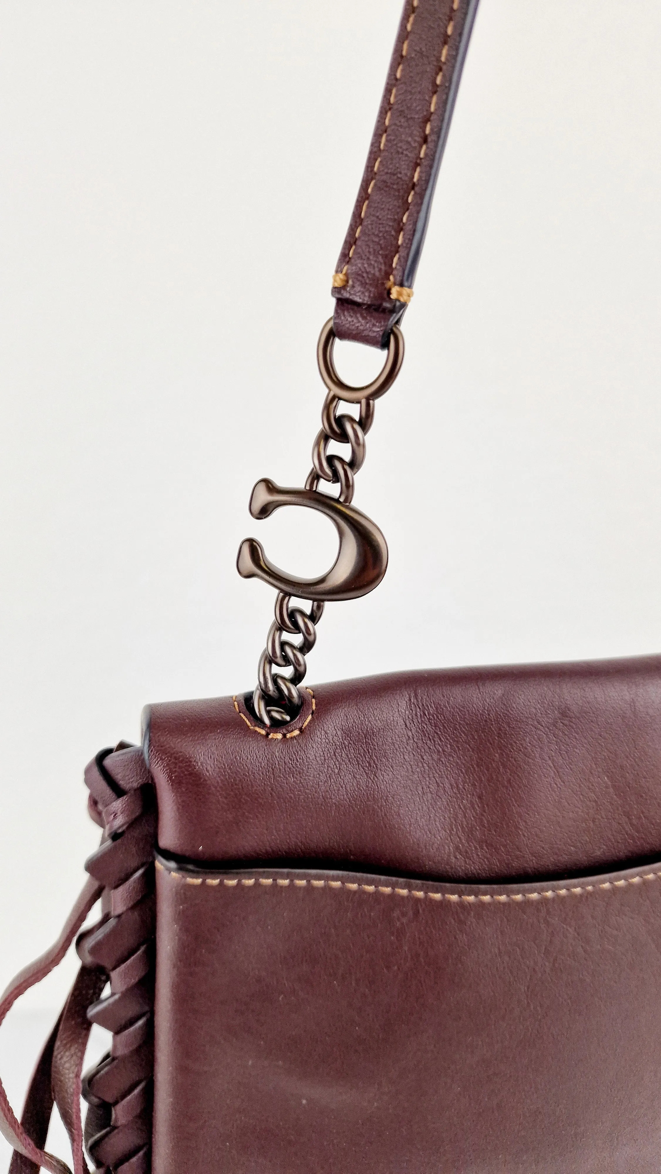 Coach 1941 Fringe Saddle Bag Pyramid Rivets in Oxblood Smooth Leather & Ram Charm - Coach 48617