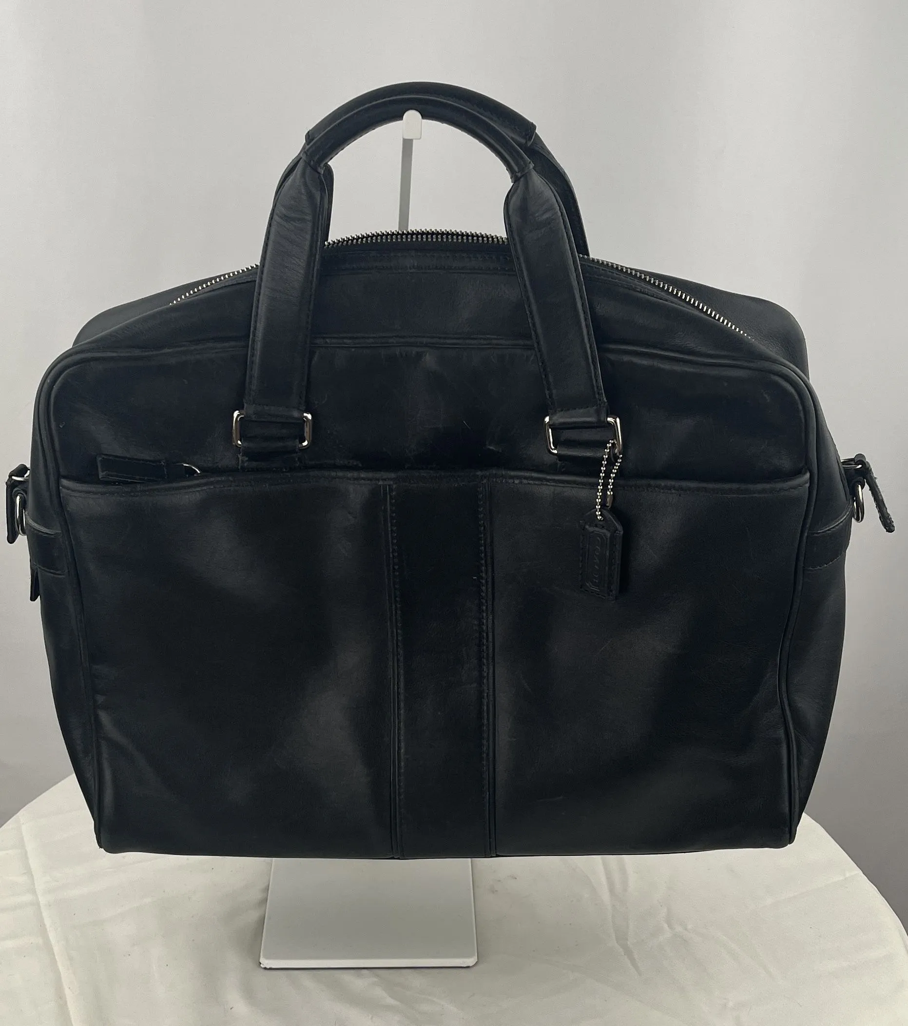 Coach F05745 Hudson Black Leather Zip Laptop Satchel Shoulder Bag Briefcase