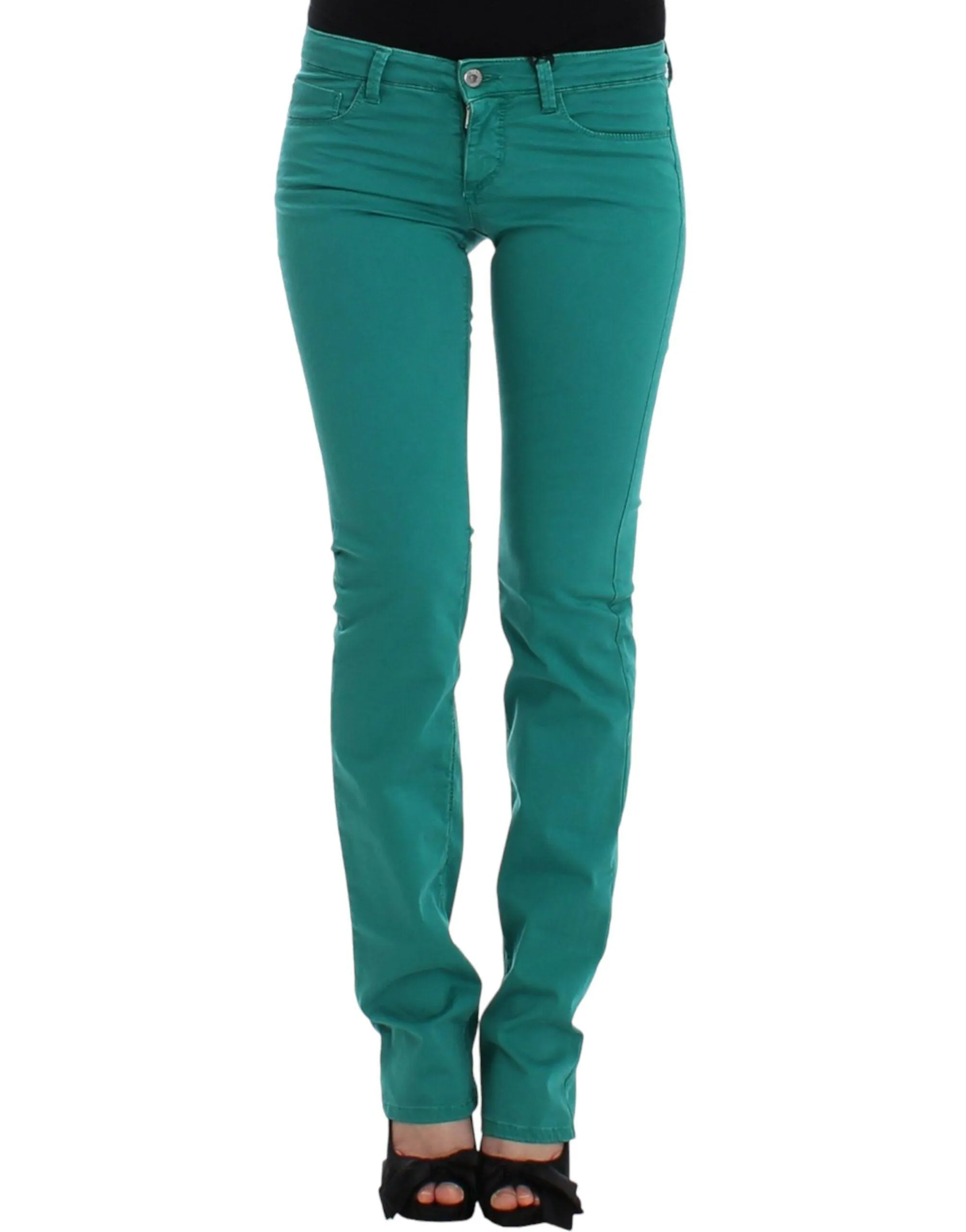 Costume National Chic Green Straight Leg Jeans for Sophisticated Style