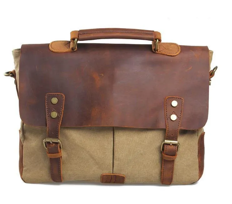 Crazy Horse Leather Bag Canvas Leather Travel Bag Single Shoulder Bag Messenger Laptop Bag 1807