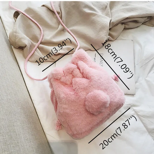 Cute Plush String Bucket Bag Shoulder Crossbody For Women