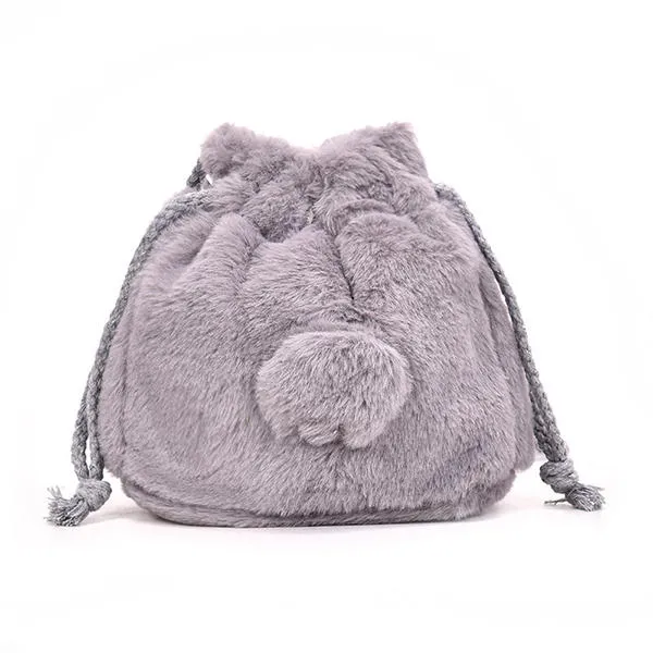 Cute Plush String Bucket Bag Shoulder Crossbody For Women