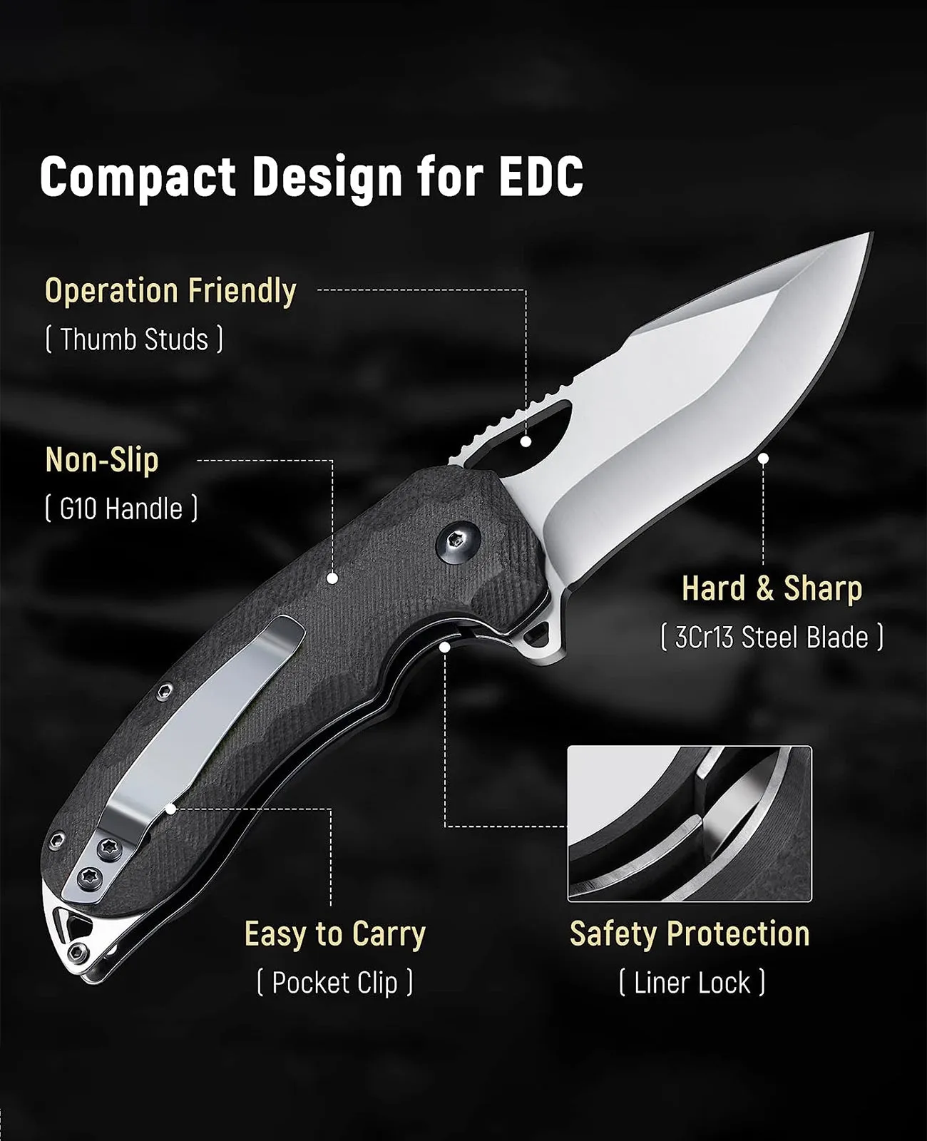 CVLIFE Pocket Knife for Men - 3.1'' Ultra Sharp Blade G10 Handle EDC Tactical Knife