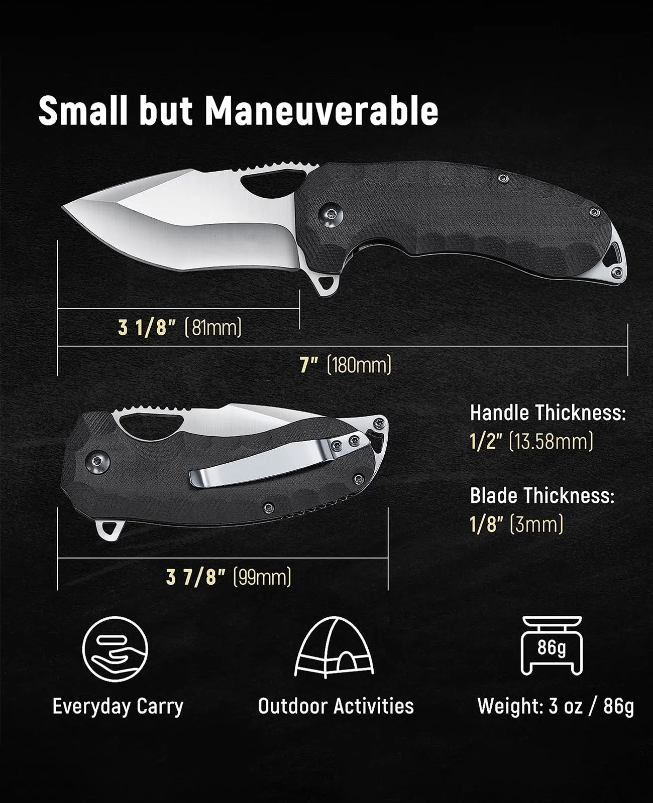 CVLIFE Pocket Knife for Men - 3.1'' Ultra Sharp Blade G10 Handle EDC Tactical Knife